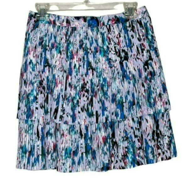 J. Crew Multicolor Watercolor Floral 2 Tier Zip Pleated Casual Mini Skirt Size 2 - Picture 4 of 10